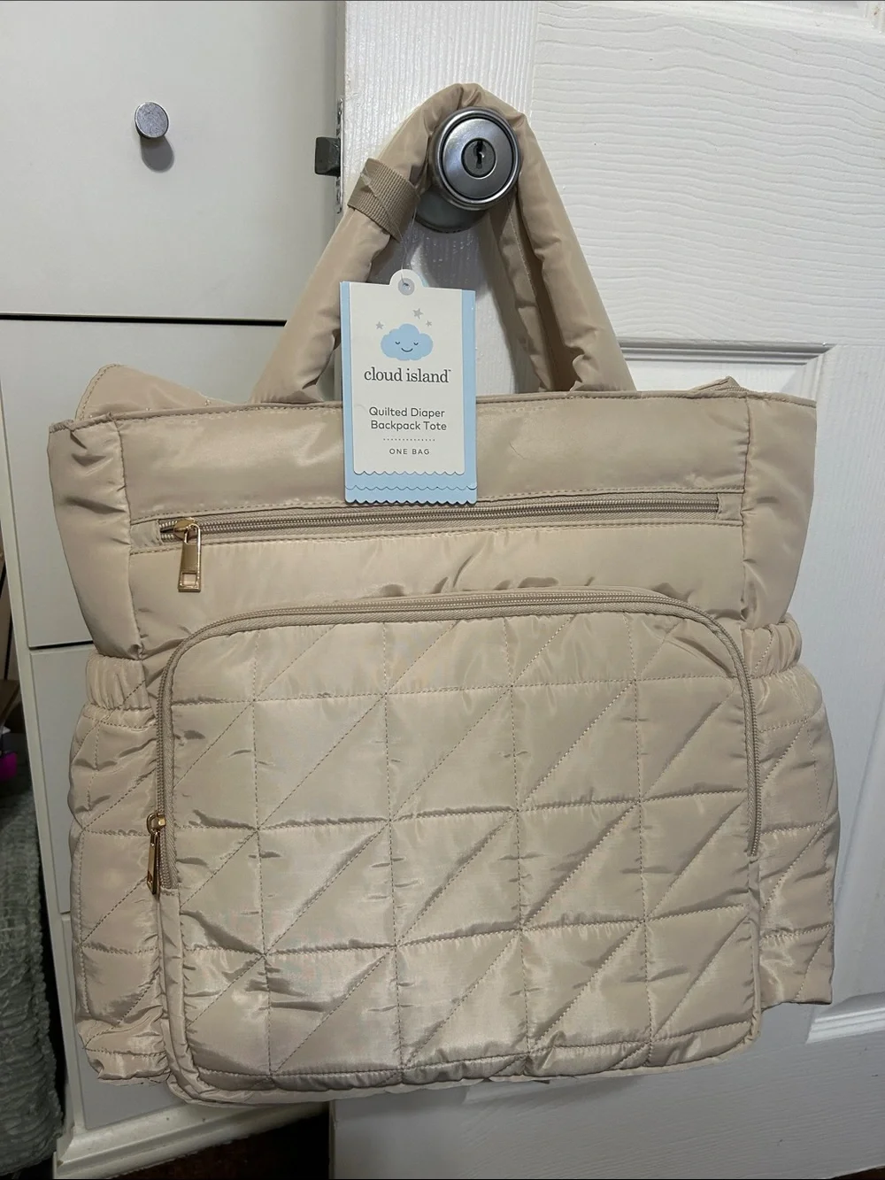 Cloud Island Quilted Diaper Backpack Tote - Cream